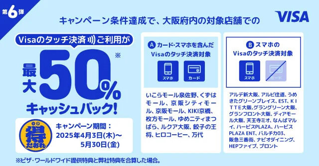 【大阪で最大50％還元】「電車で高還元」「万代が復活」など早くも話題に　大阪でのVisaタッチ決済で最大50%キャッシュバック！