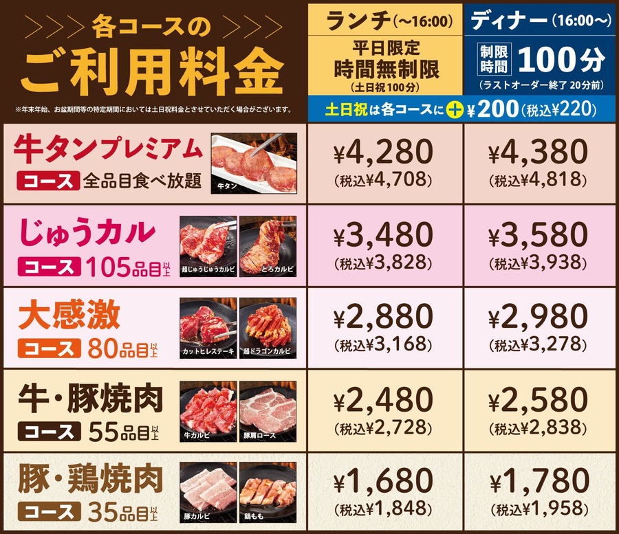 【1,680円からの食べ放題】じゅうじゅうカルビ、新価格の食べ放題コースを全店で提供開始
