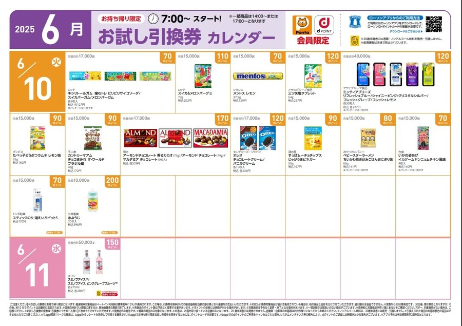 【ローソン】6月の「お試し引換券」対象商品・注目商品　5月の節約効果は8,376円