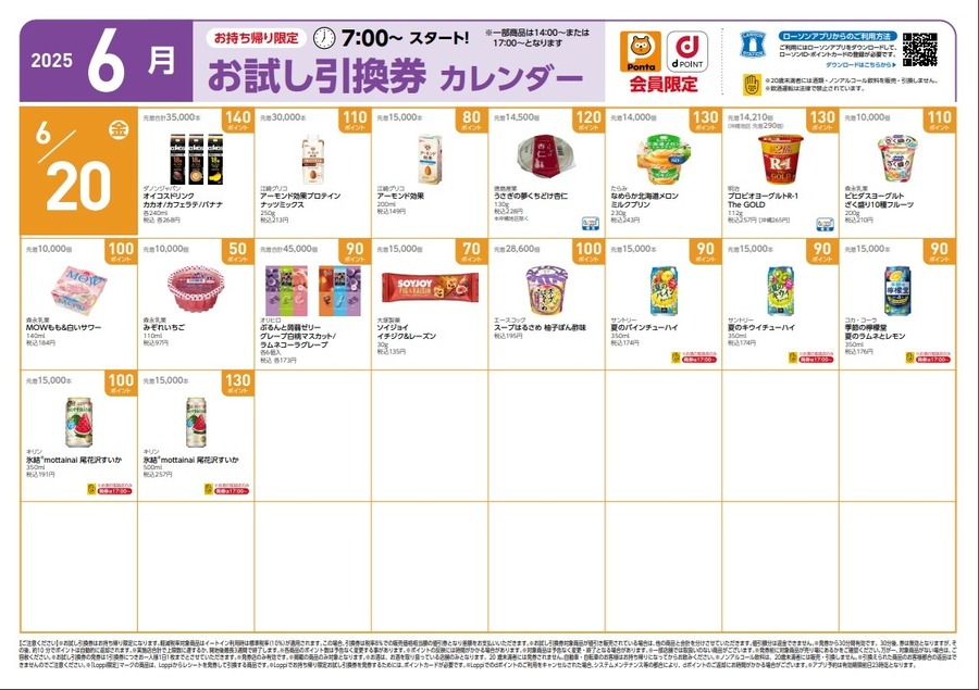 【ローソン】6月の「お試し引換券」対象商品・注目商品　5月の節約効果は8,376円