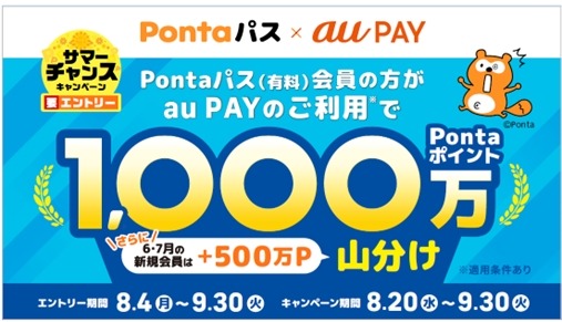 【au PAY利用&Pontaパス会員限定】最大1,500万ポイント山分けキャンペーン