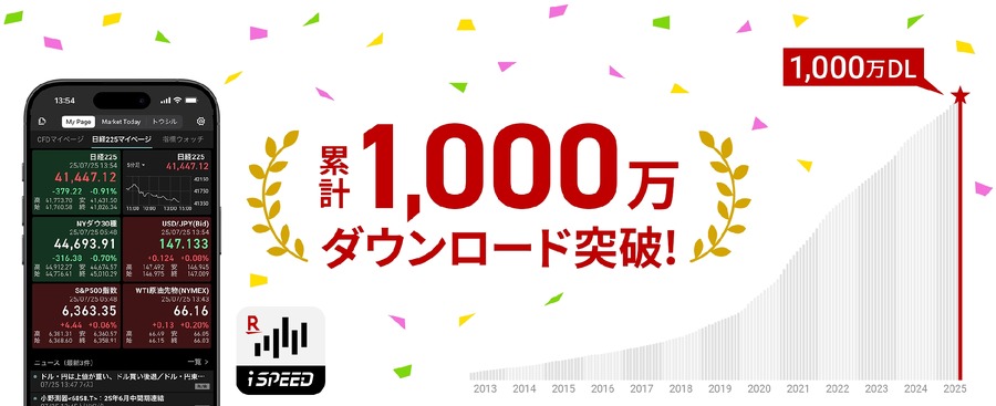 【楽天証券】デジタルギフト券が200名に！株取引アプリ「iSPEED」1,000万DL記念