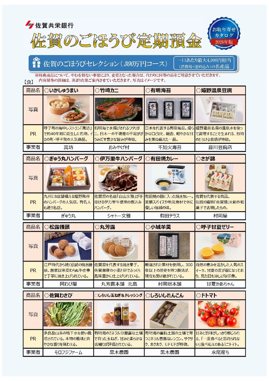 佐賀の名産品が毎年届く！「ごほうび定期預金」キャンペーン