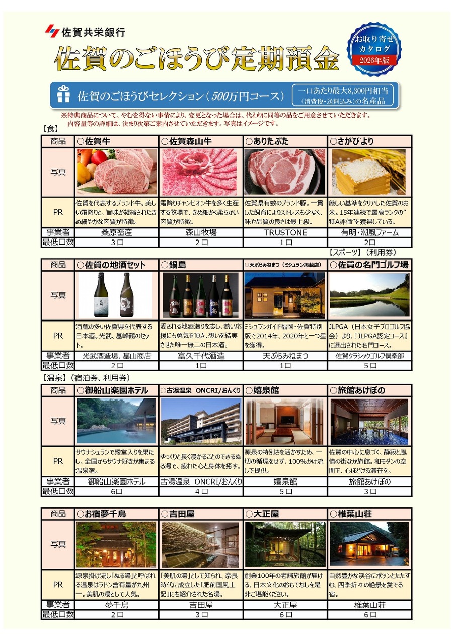 佐賀の名産品が毎年届く！「ごほうび定期預金」キャンペーン