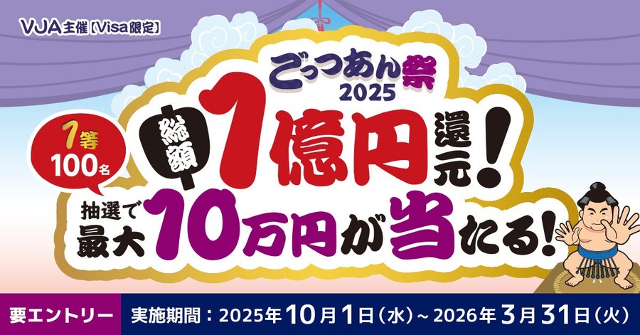 最大10万円が当たる！三井住友カードとVJAが総額1億円還元キャンペーンを発表