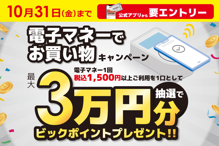 ビックカメラで最大3万ポイント当選キャンペーン開催中 10月末まで