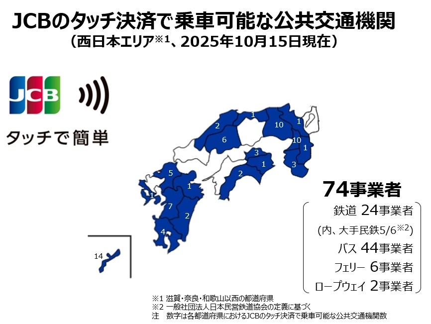 JCBタッチ払いで30%還元キャンペーン！西日本エリアの交通機関74事業者対応