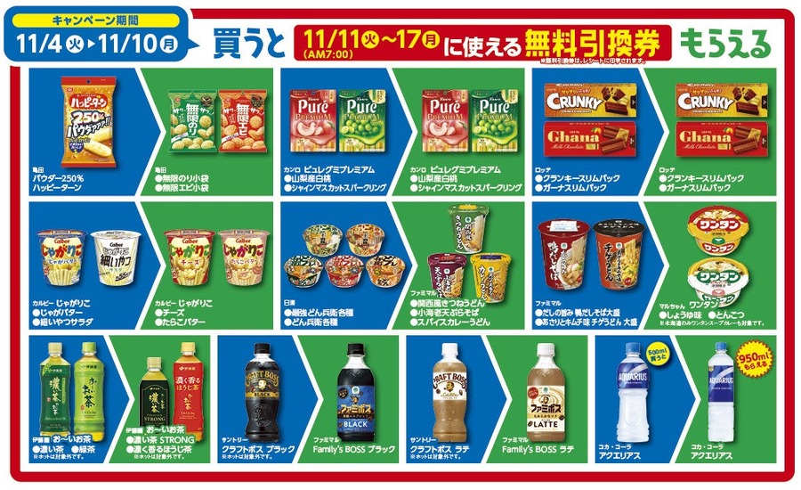 ファミマ「1個買うと、1個もらえる」キャンペーン10/28~11/10
