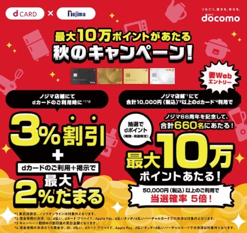 ノジマ ブラックフライデーで最大3万ポイント還元&お得なdカード連携！11/30まで