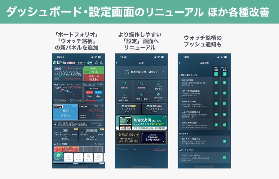 未保有銘柄の追跡が可能に、テコテックの株式投資管理アプリ「カビュウ」が大幅リニューアル