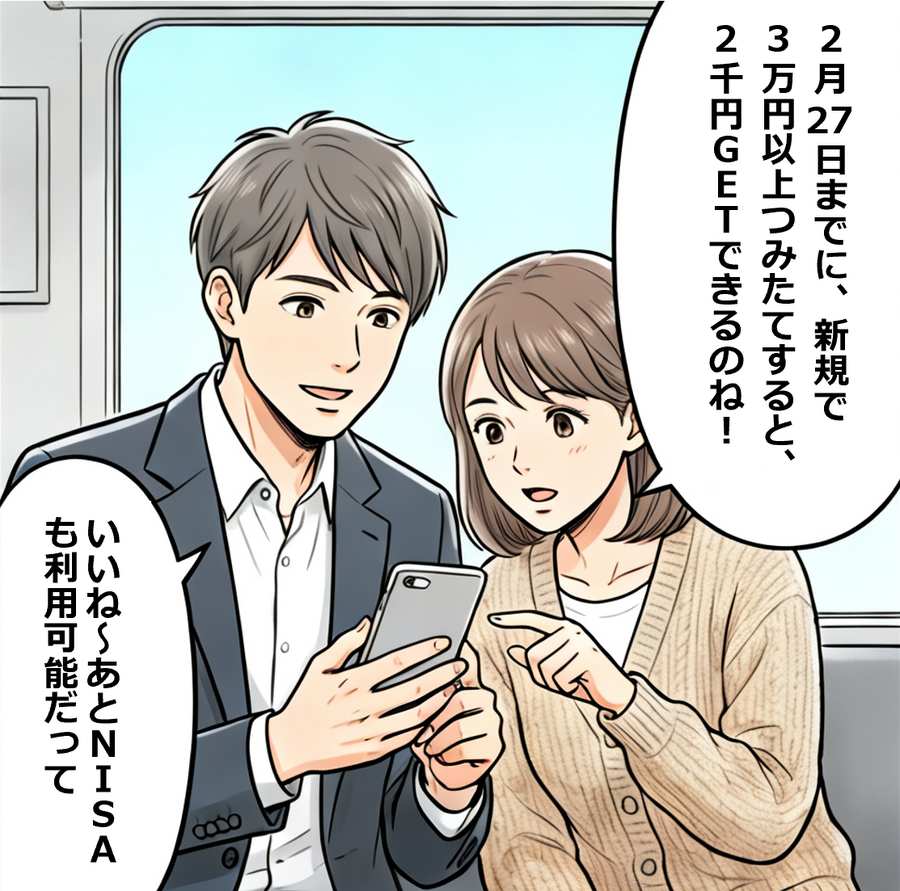 三菱UFJ銀行・投信つみたて新規契約キャンペーン【4コマ漫画で要点整理】