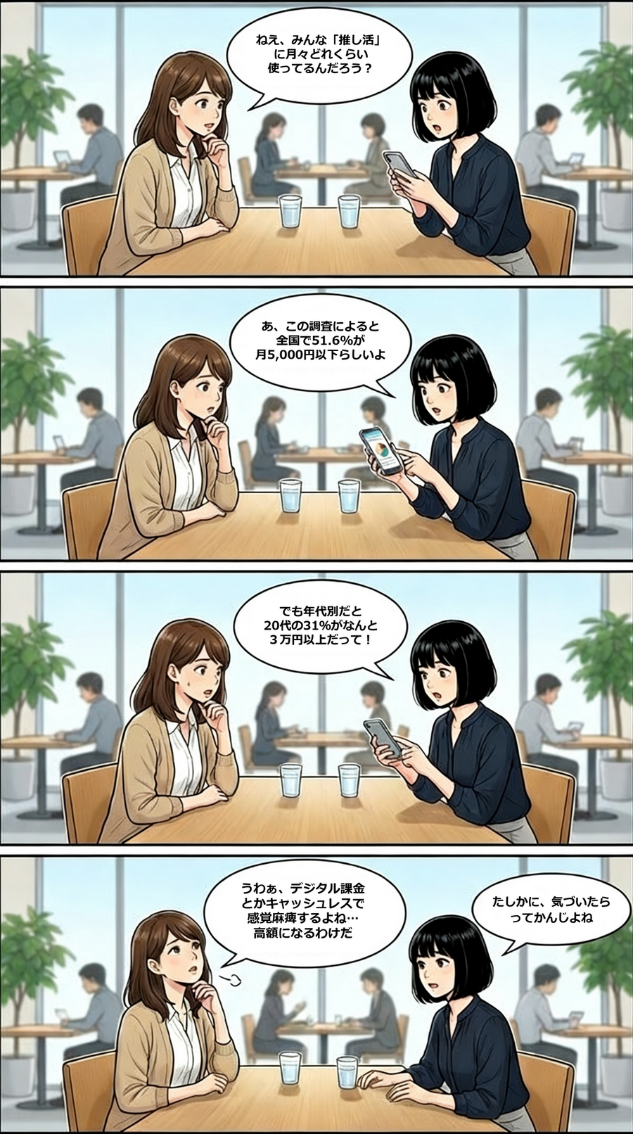 推し活の月平均支出額・afb調査【4コマ漫画で要点整理】