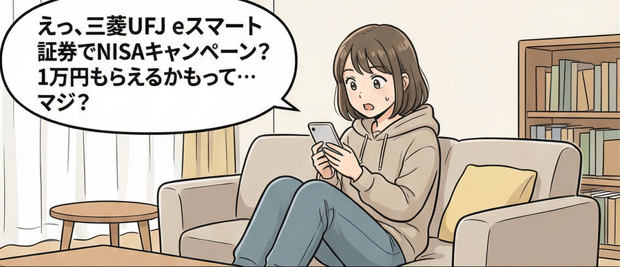 三菱UFJ eスマート証券の投信キャンペーンを解説【4コマ漫画で要点整理】