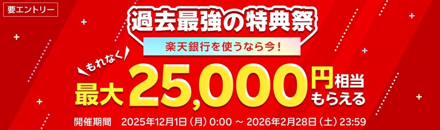 【楽天銀行】2/28までに新規口座申し込みで定期預金の金利が年1.00%に優遇