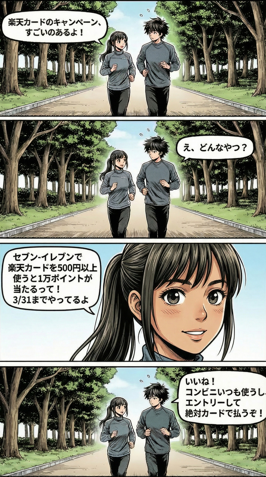 楽天カード会員はセブンで1万ポイントもらえる？【4コマ漫画で要点整理】