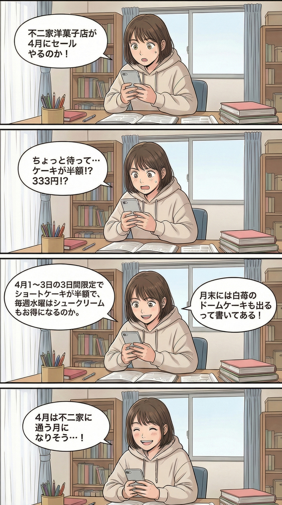 4月は不二家洋菓子店のセールがお得？【4コマ漫画で要点整理】