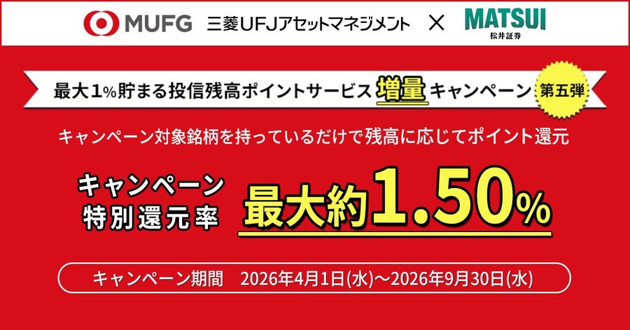 松井証券の投信残高ポイント増量！三菱UFJアセットマネジメントの7銘柄対象