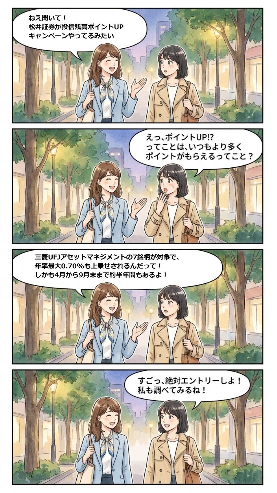 松井証券×三菱UFJアセットマネジメント｜投信残高ポイント増量企画【4コマ漫画で要点整理】