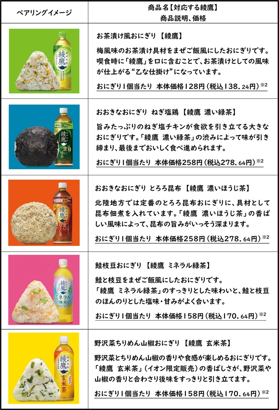 イオンで「綾鷹に合うおにぎり」5/20発売＆650ml無料クーポン