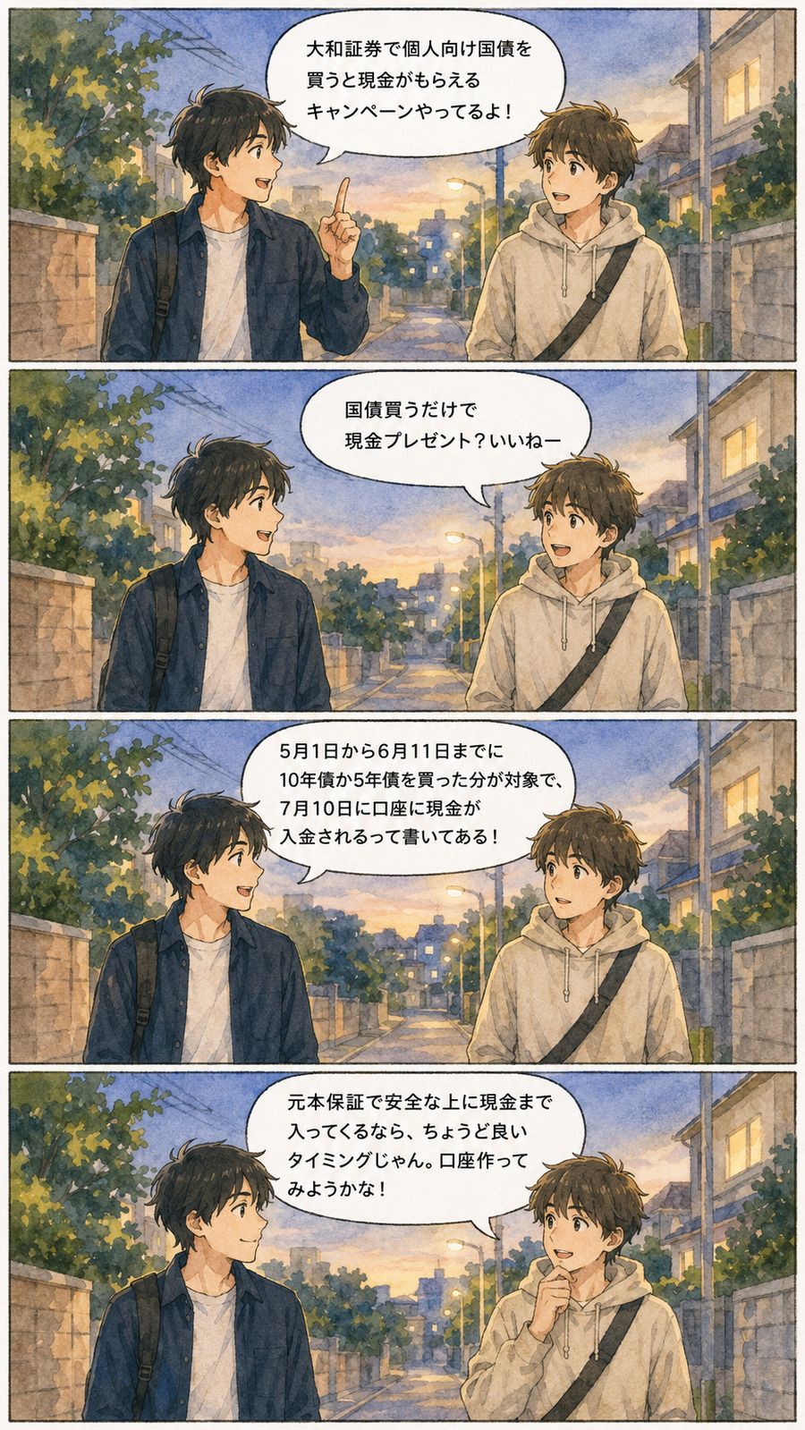 大和証券で個人向け国債を買うとキャッシュバック特典がある？【4コマ漫画で要点整理】