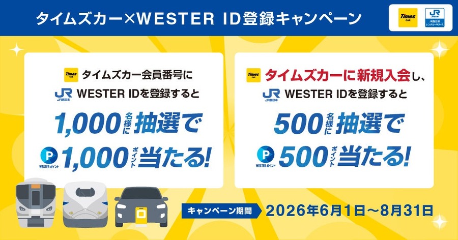 タイムズカーとJR西日本が連携！WESTER ID登録でポイントが当たる