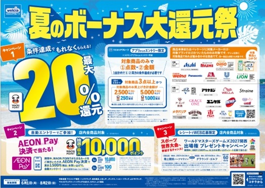 ウエルシア薬局がWAON POINT最大20%還元「夏のボーナス大還元祭」開催