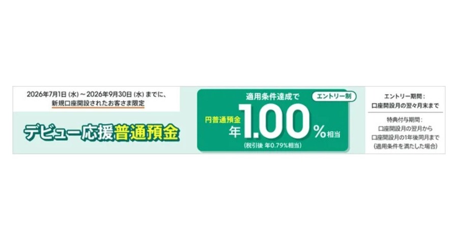 【auじぶん銀行】新規口座開設で普通預金金利が年1.00%に