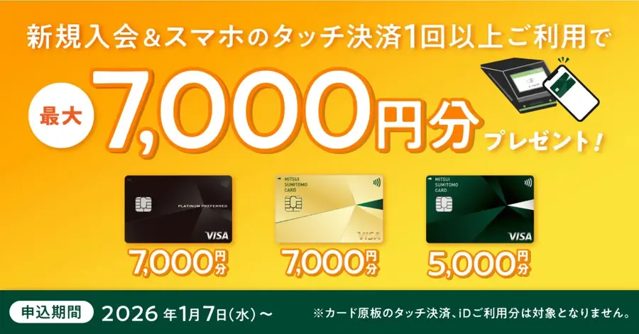 三井住友カード新規入会でお得に！最大13,000円分プレゼントキャンペーン