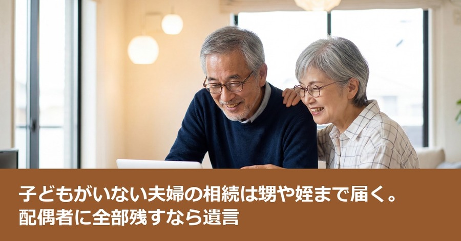 子どもがいない夫婦の相続は甥や姪まで届く。配偶者に全部残すなら遺言