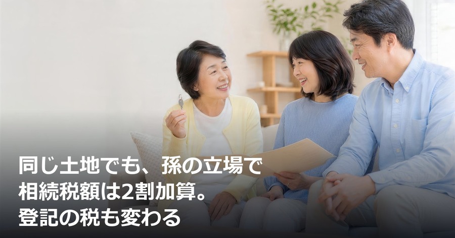 同じ土地でも、孫の立場で相続税額は2割加算。登記の税も変わる