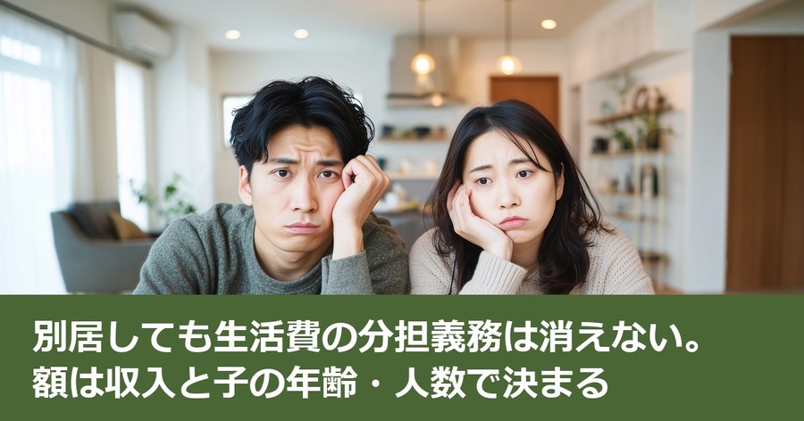 別居しても生活費の分担義務は消えない。額は収入と子の年齢・人数で決まる