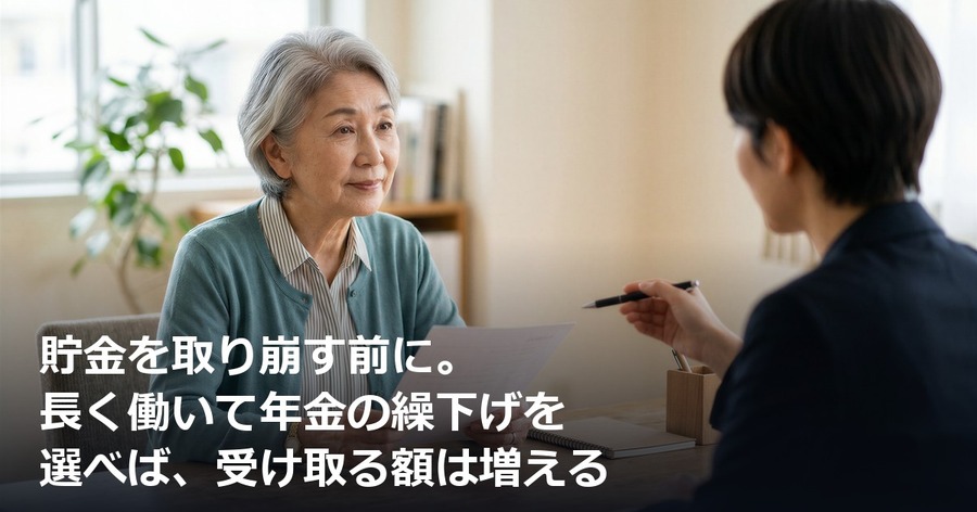 貯金を取り崩す前に。長く働いて年金の繰下げを選べば、受け取る額は増える