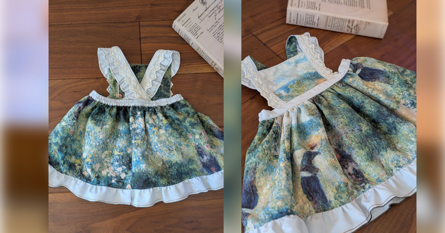 「真似してもいいですか？」100円ショップのランチクロスが素敵なエプロンドレスに…見事なリメイク術に4.4万いいね