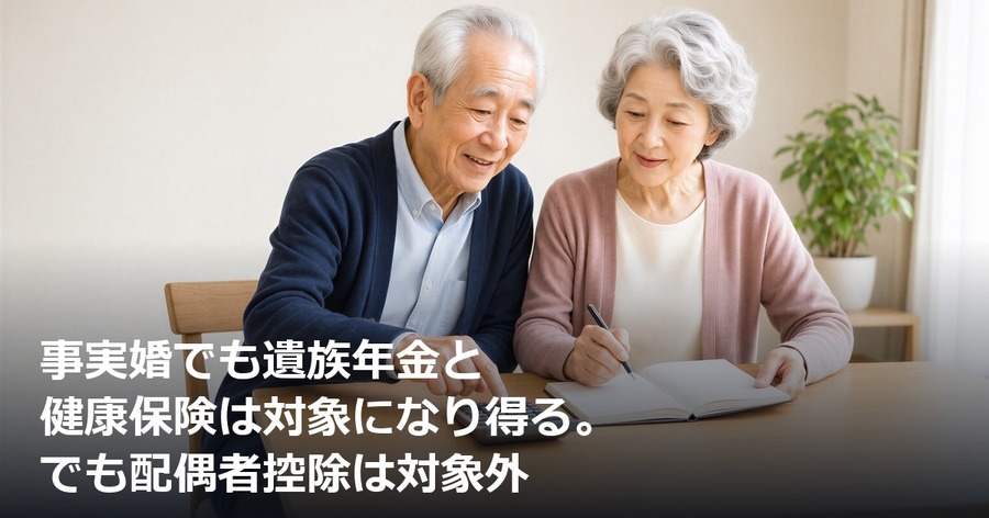 事実婚でも遺族年金と健康保険は対象になり得る。でも配偶者控除は対象外