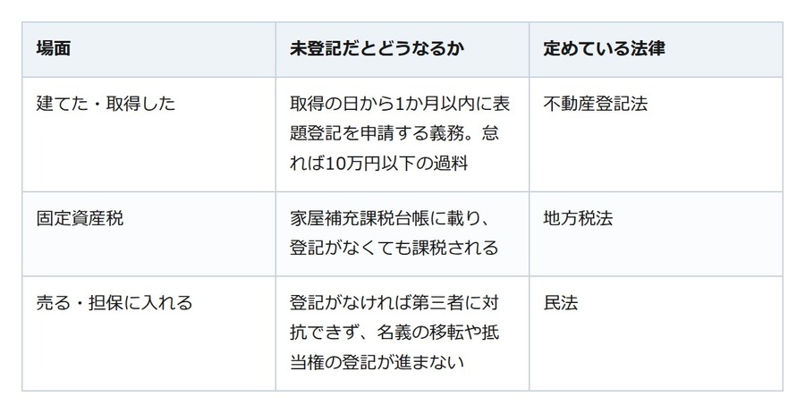 建てた家を登記していない。税金は届くのに、売るにも担保に入れるにも登記で止まる
