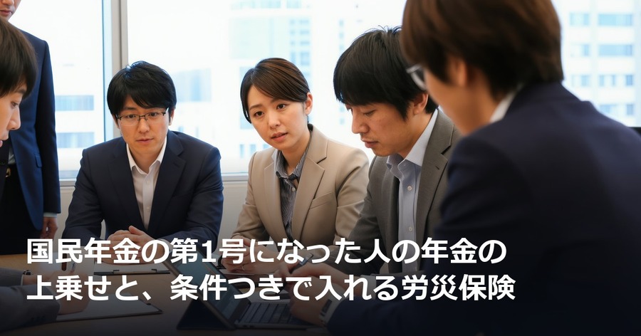 国民年金の第1号になった人の年金の上乗せと、条件つきで入れる労災保険