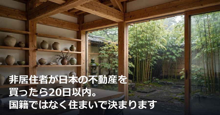 非居住者が日本の不動産を買ったら20日以内。国籍ではなく住まいで決まります