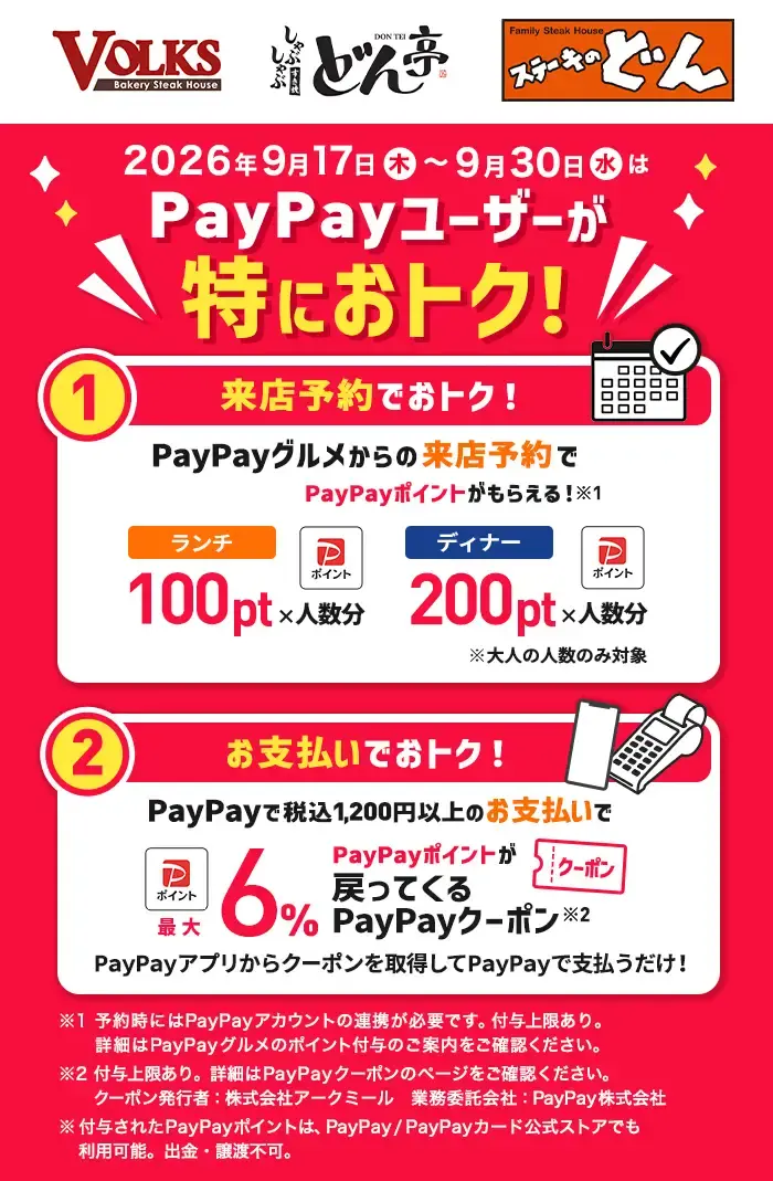 「ステーキのどん」など3ブランドでPayPay払い最大6％還元、グルメ予約でも特典 9/17スタート