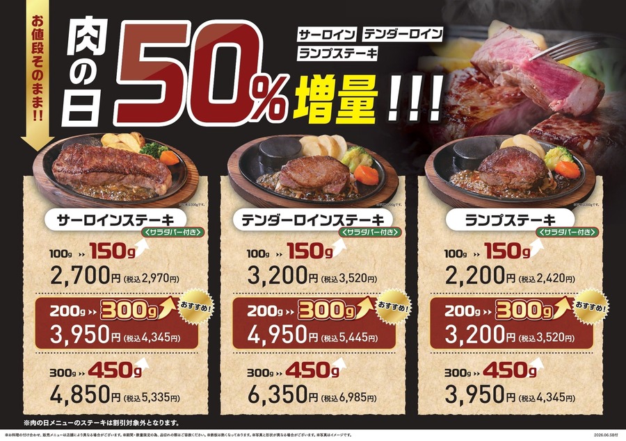 「ステーキのあさくま」肉の日 お客様感謝デー