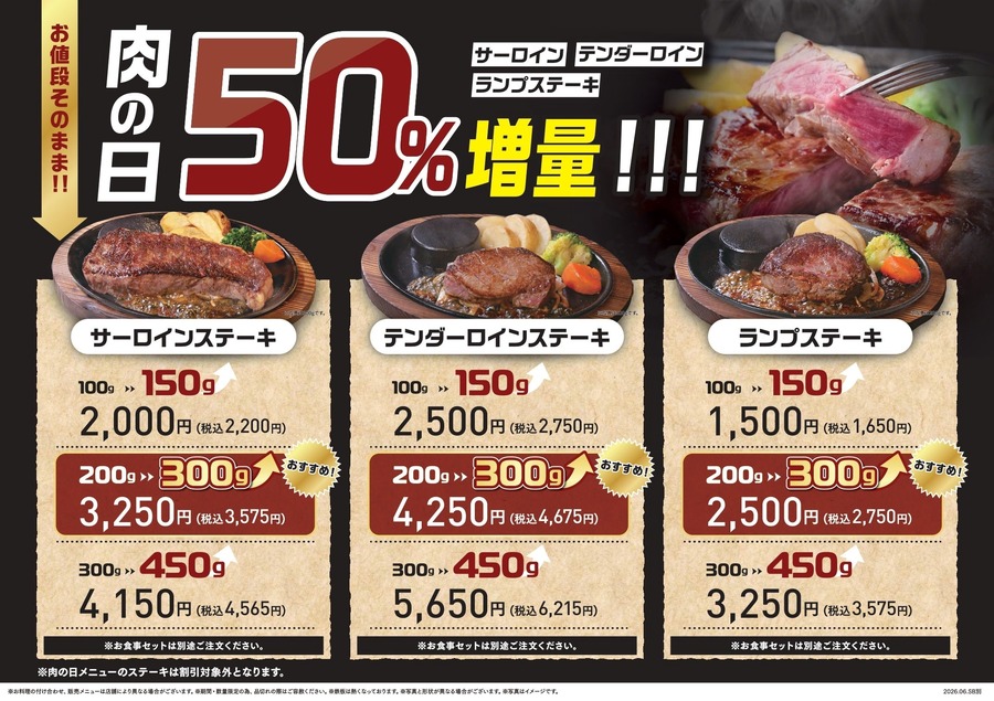 「ステーキのあさくま」肉の日 メニューイメージ