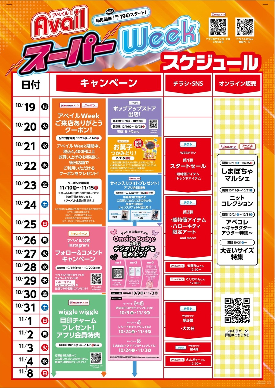 アベイル、10月19日(月)から「アベイルスーパーWeek」 ハローキティ限定アイテムやお菓子つかみどりも