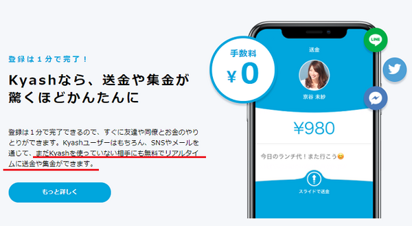 Kyash（個人間送金アプリ）はアプリを入れてない人にも「割り勘、送金」ができる　メリット・デメリットも紹介