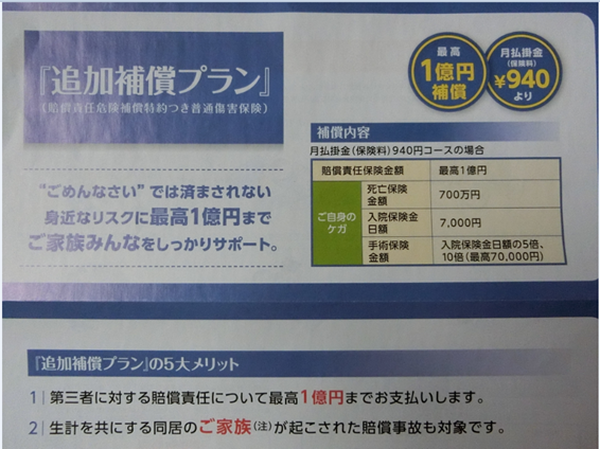有料で加入できる「追加補償プラン」