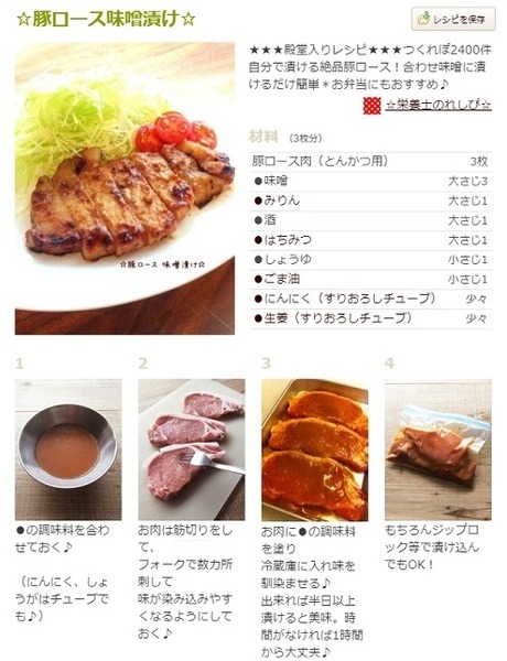 cookpadのポリ袋を使ったレシピ、豚ロース味噌漬け