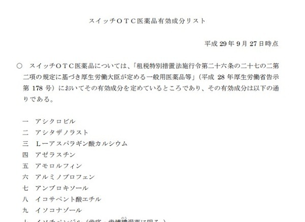 スイッチOTC医薬品リスト