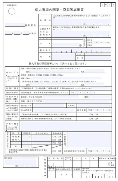 個人事業の開業届出書