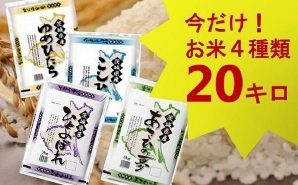 (576)【平成30年産】茨城県のお米４種食べくらべ20kgセット（道の駅さかいセレクション）