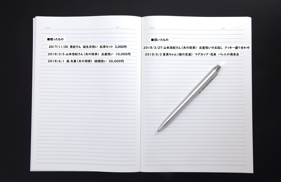 おつきあい専用のノートであることがポイント