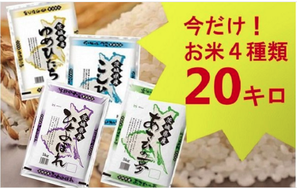ふるさと納税茨城県のお米4種食べくらべ20kgセット
