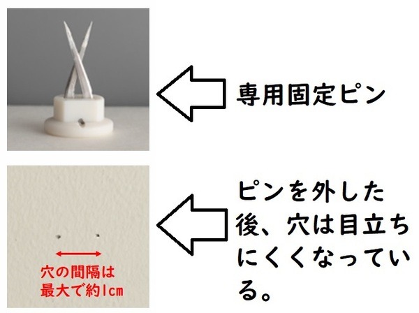抜いたあとの穴が目立ちにくい画鋲をたった4つ指すだけ